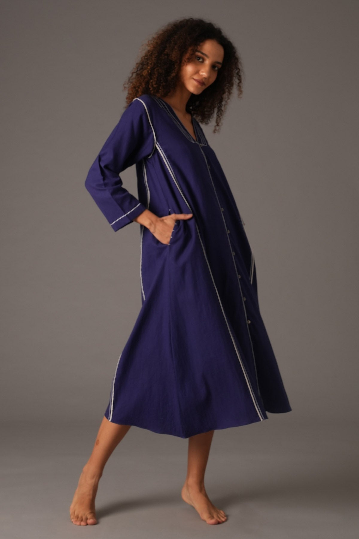 Blue Embroidered Midi Dress