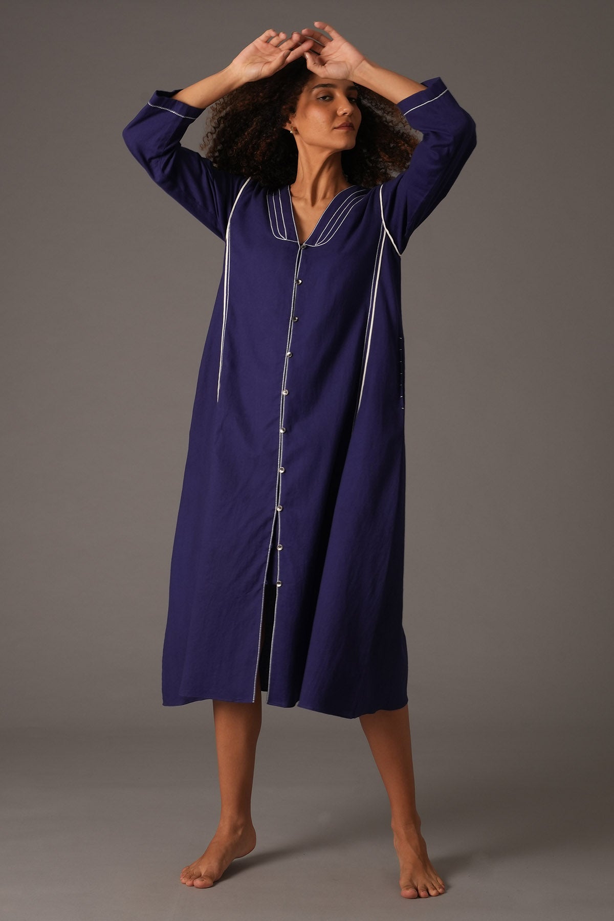 Blue Embroidered Midi Dress