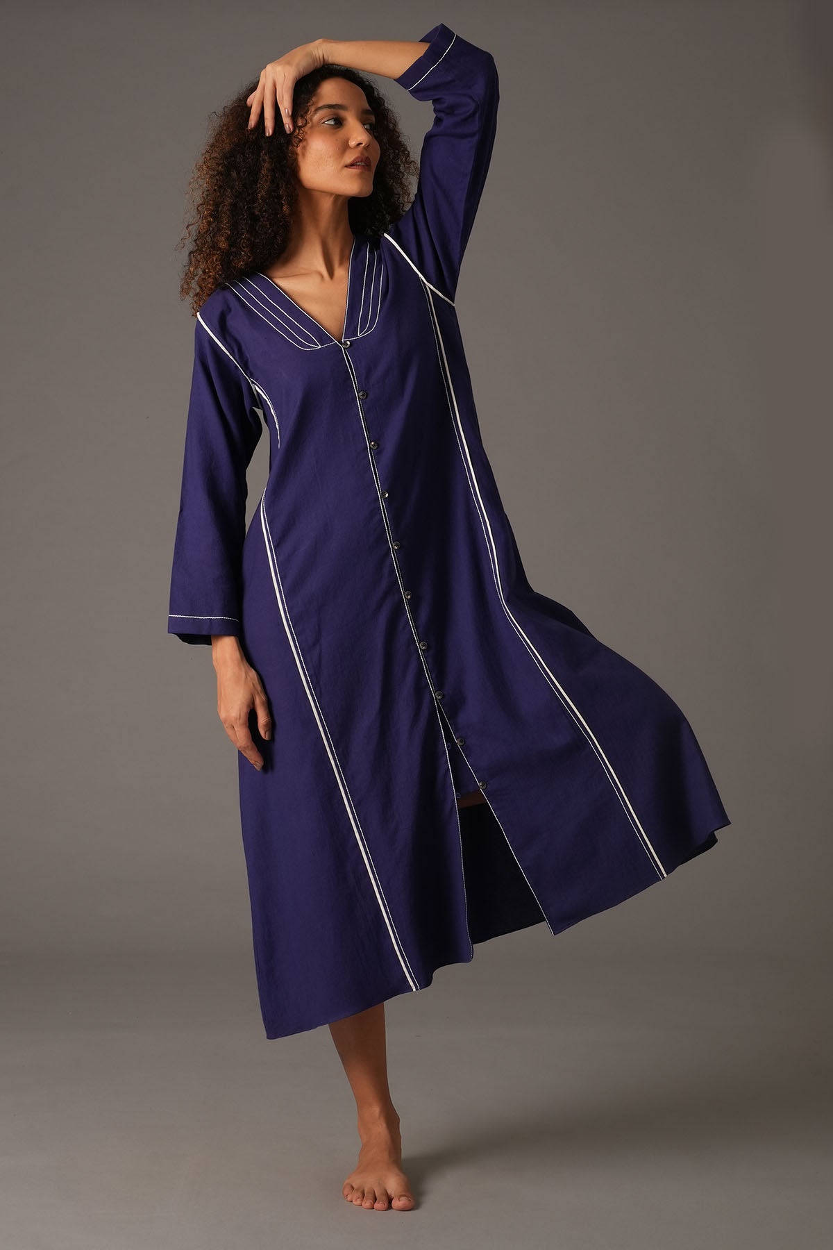 Blue Embroidered Midi Dress