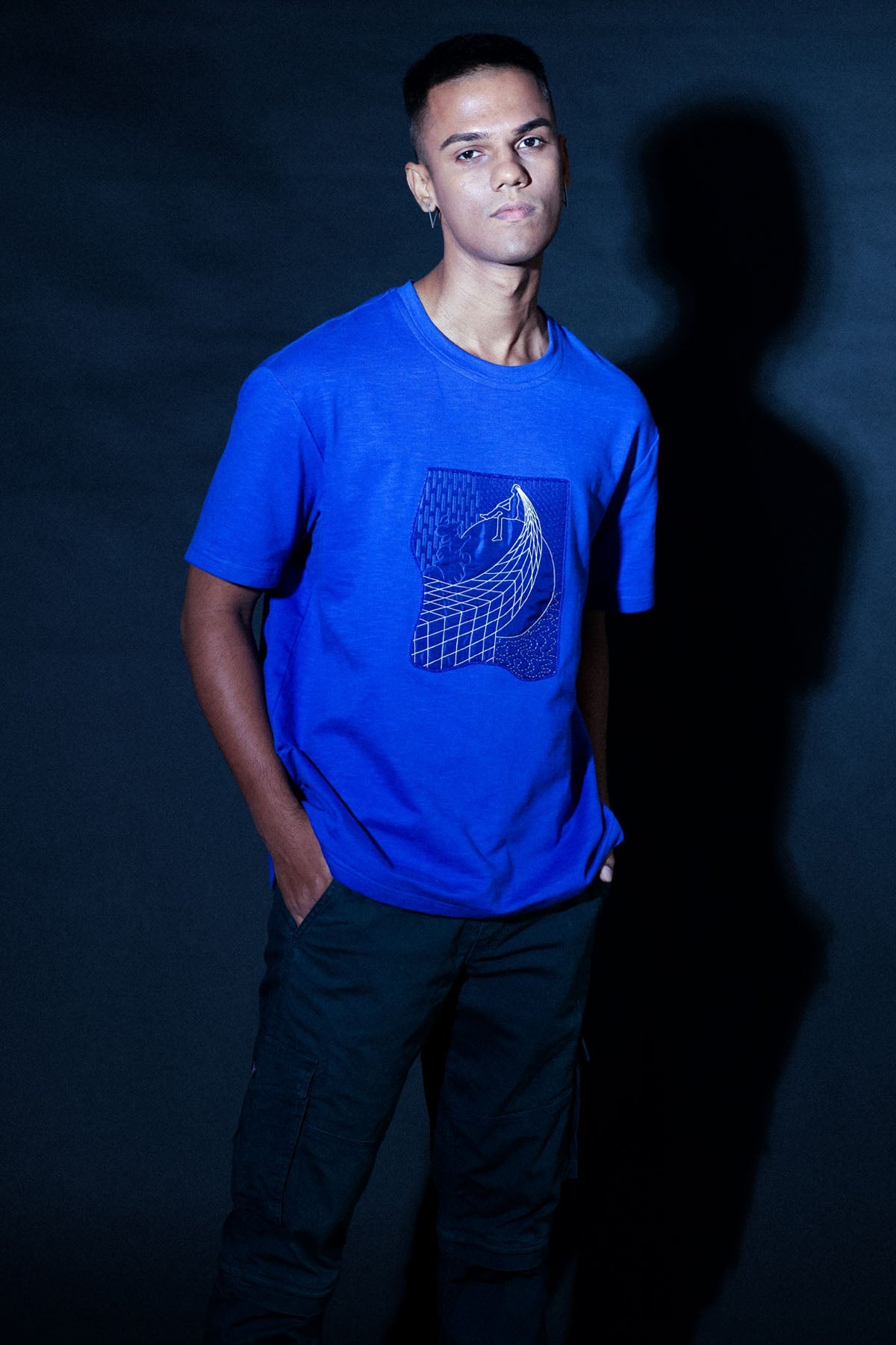 Arya Giri Blue Embroidered Motif T-Shirts for men online at ScrollnShops