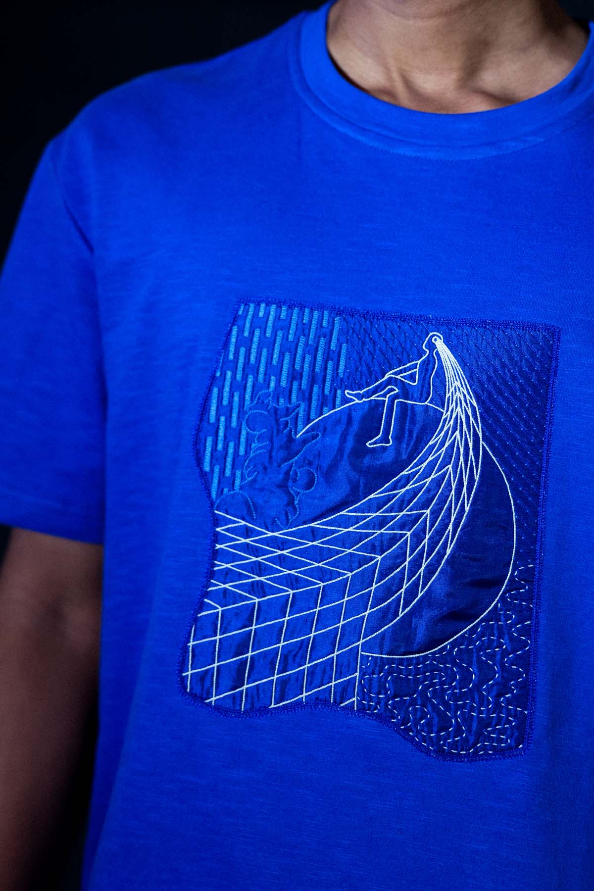 Blue Embroidered Motif T-Shirt