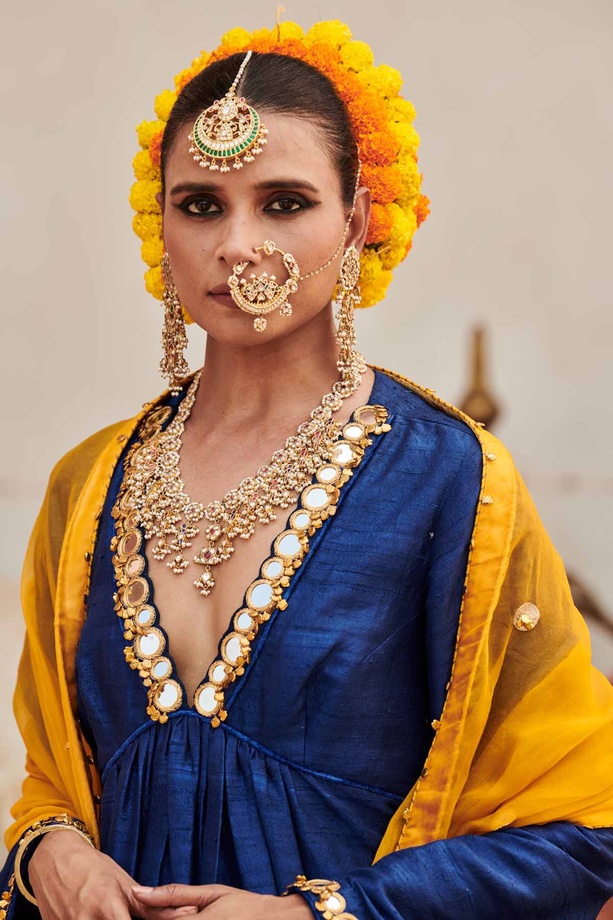 Blue Embroidered Neck Kurta Set