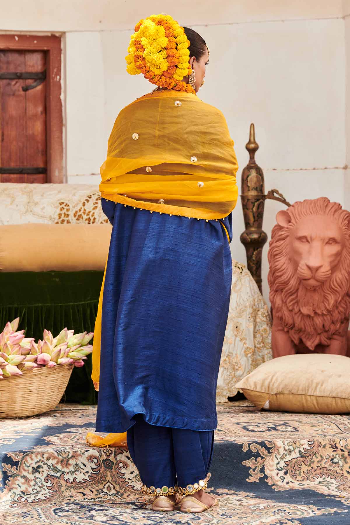 Blue Embroidered Neck Kurta Set