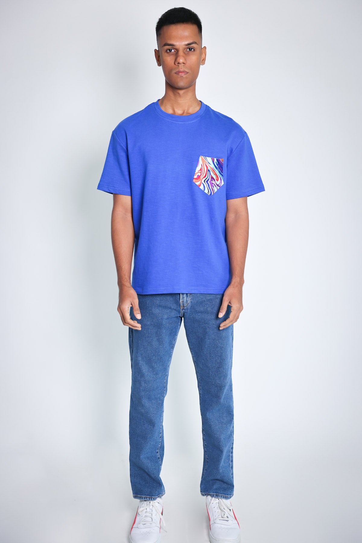 Blue Embroidered Pocket T-Shirt