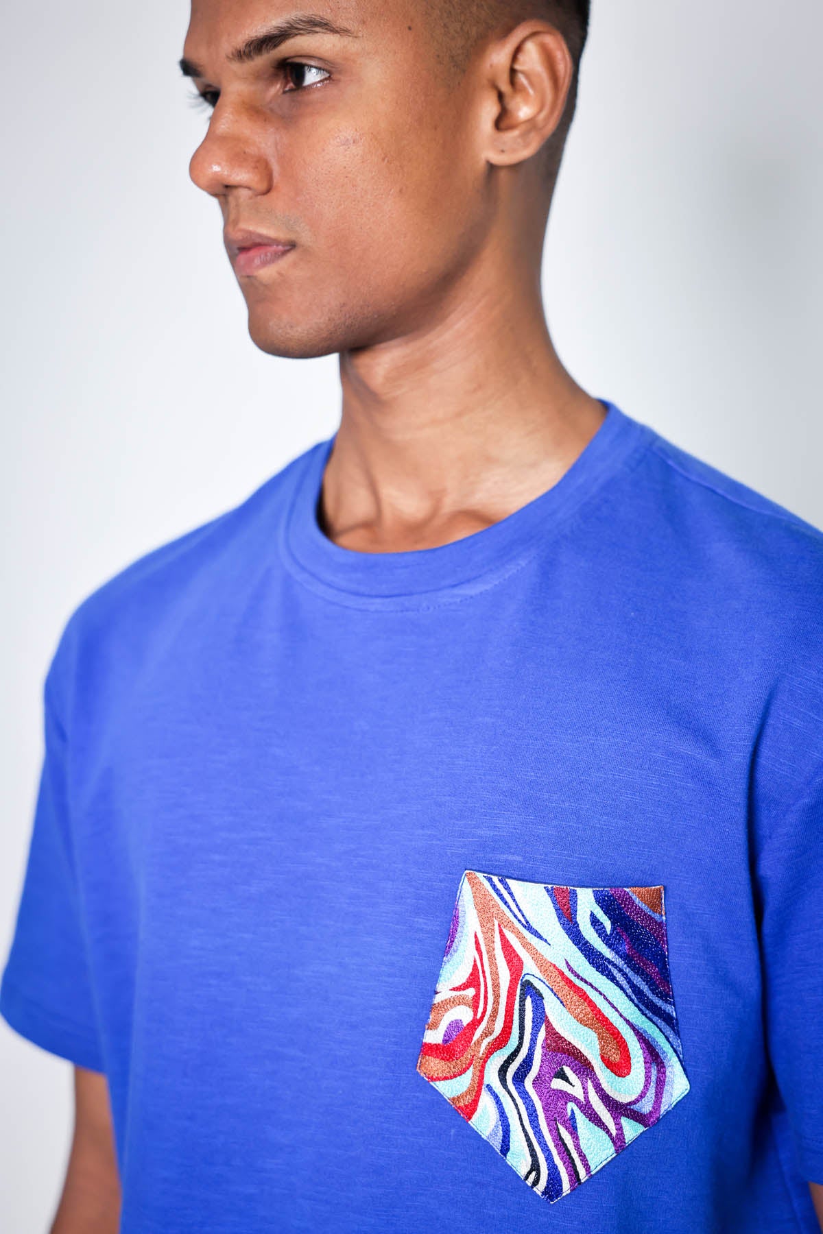 Blue Embroidered Pocket T-Shirt