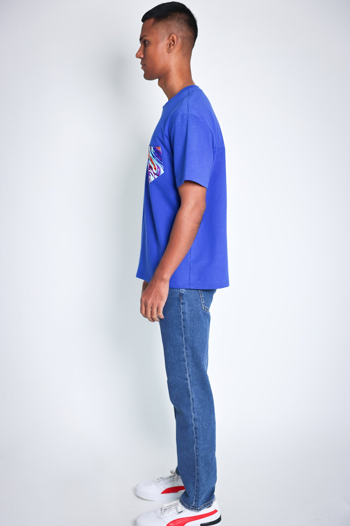 Blue Embroidered Pocket T-Shirt