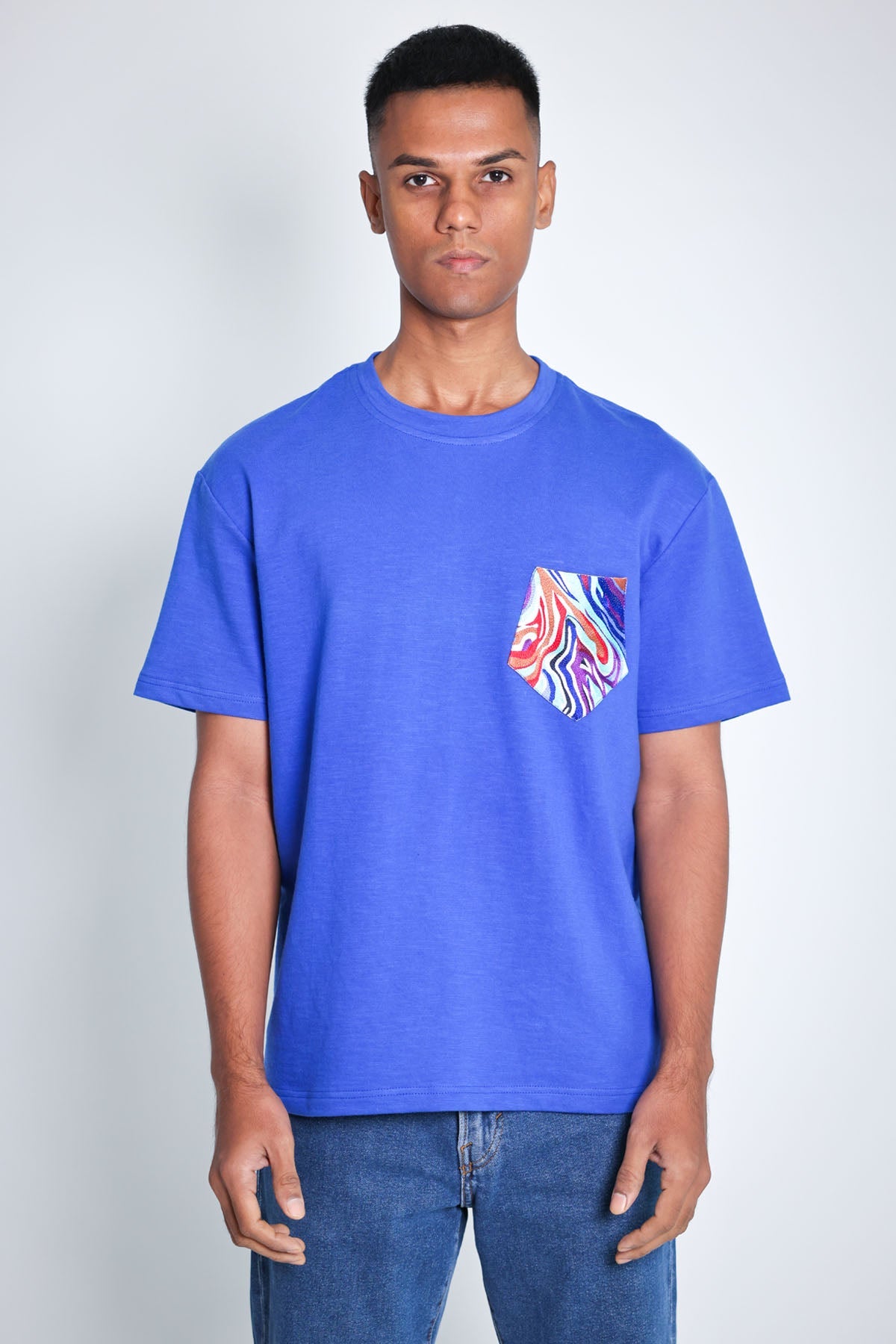 Buy Arya Giri Blue Embroidered Pocket T-Shirt