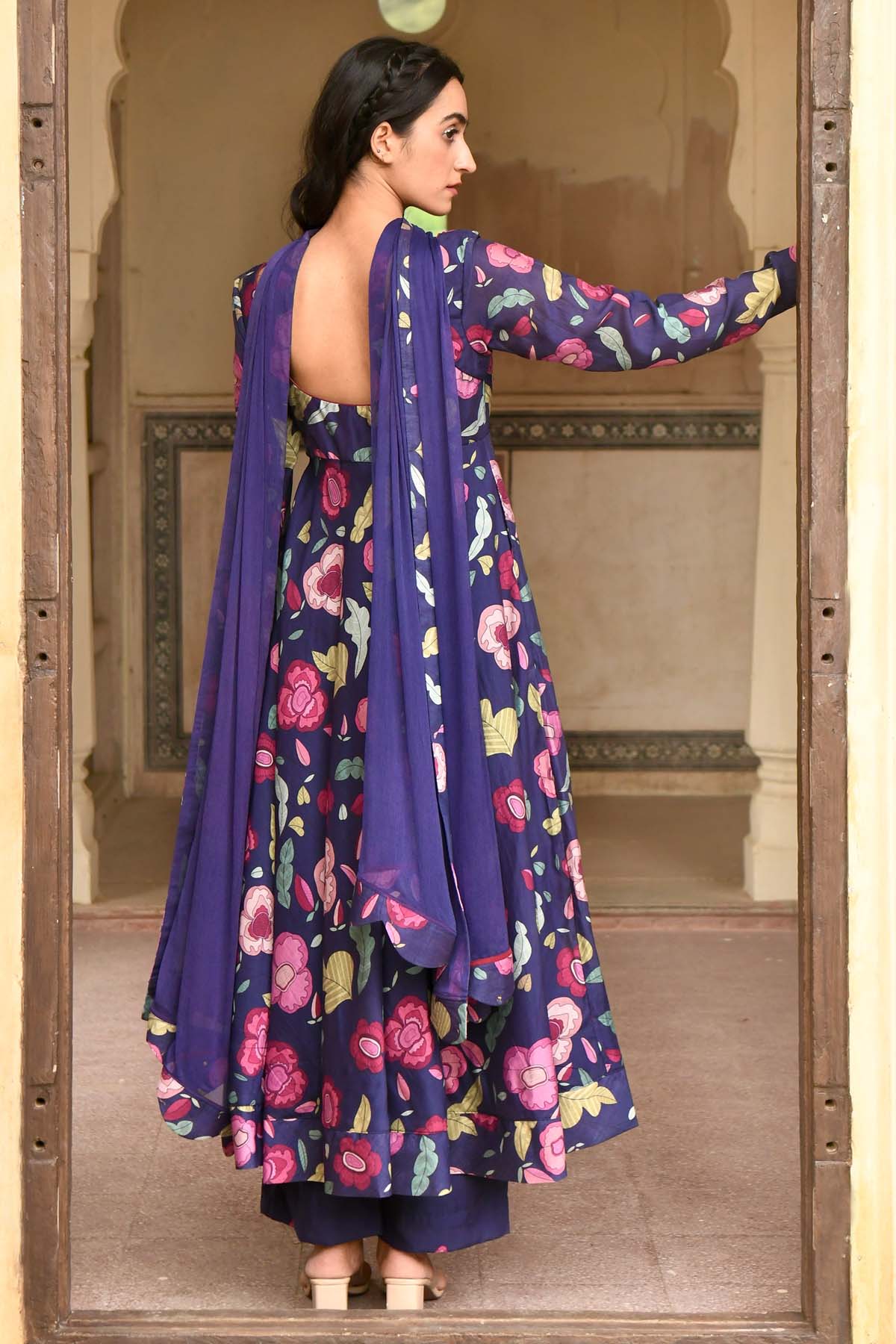 Blue Embroidered Print Kurta Set