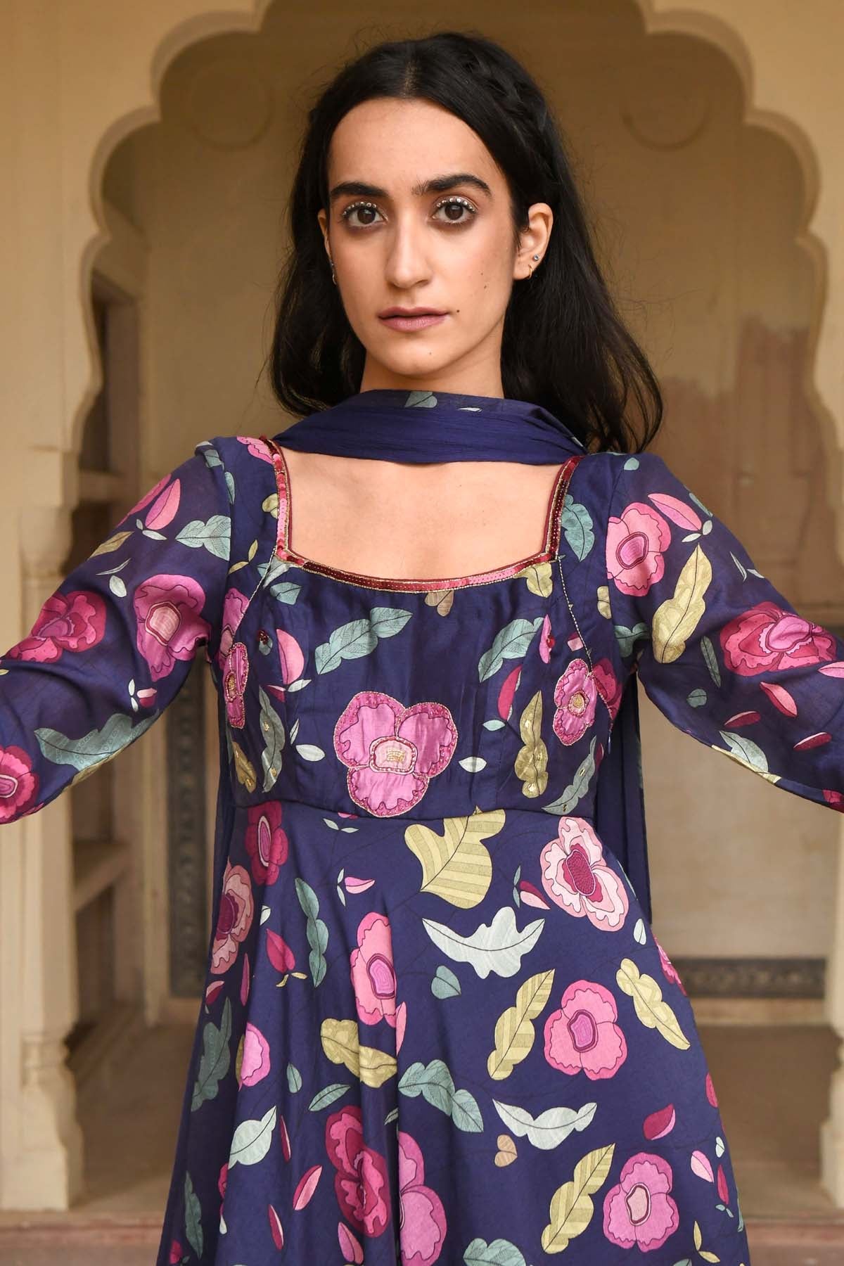 Blue Embroidered Print Kurta Set