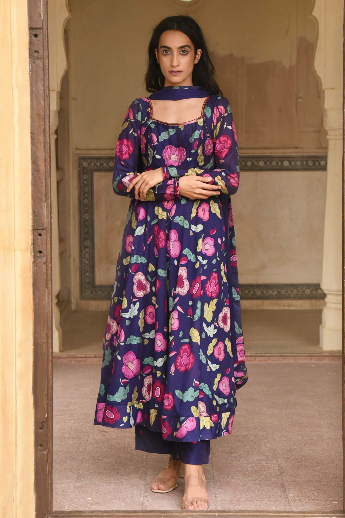 Blue Embroidered Print Kurta Set