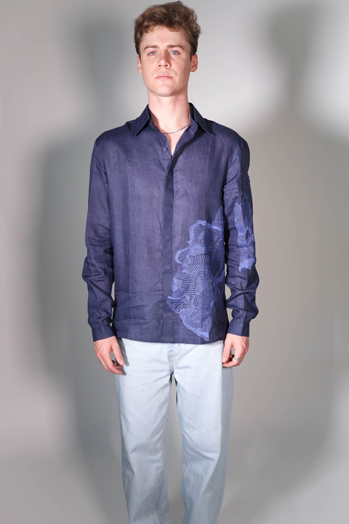 Blue Embroidered Relaxed Shirt