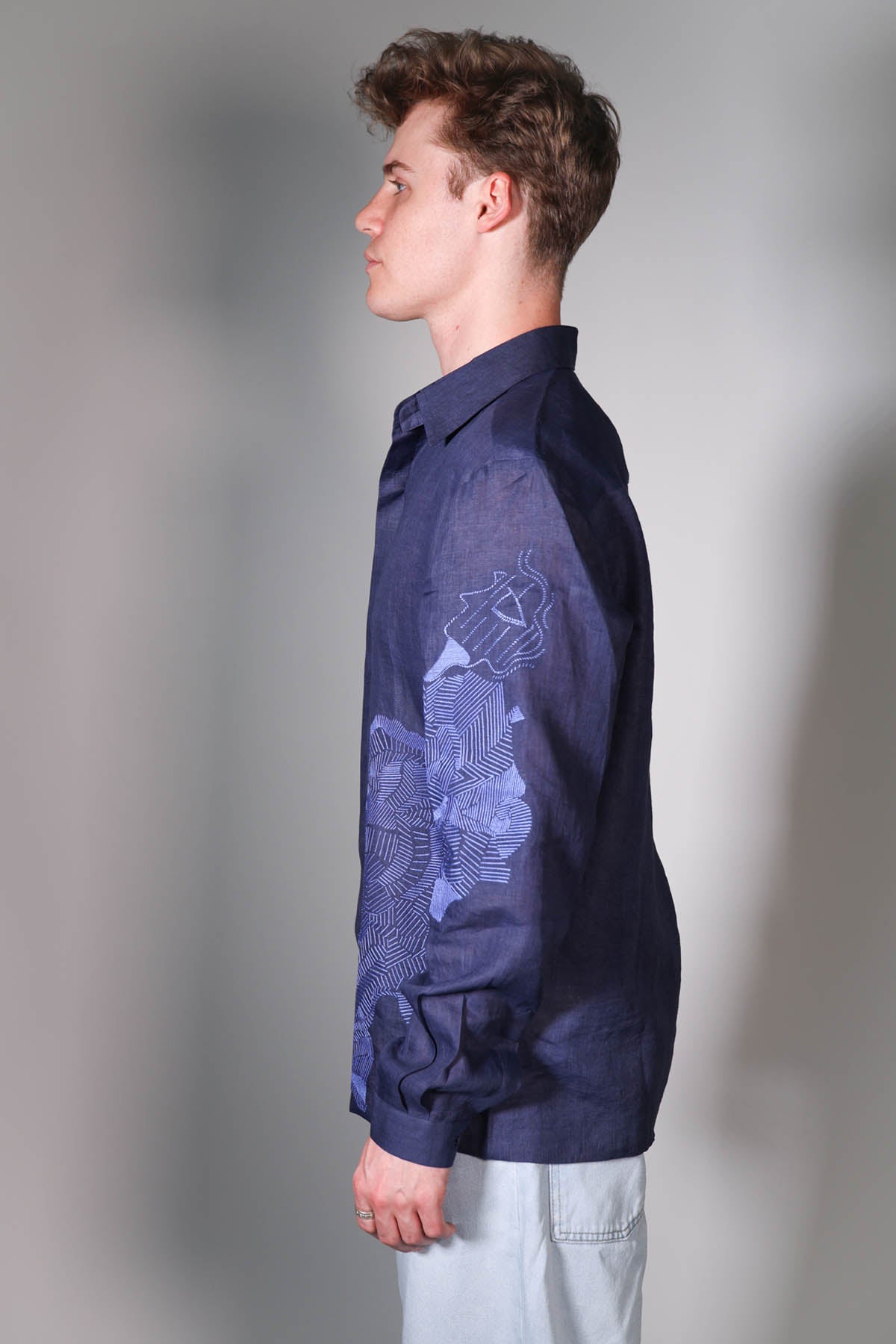 Blue Embroidered Relaxed Shirt