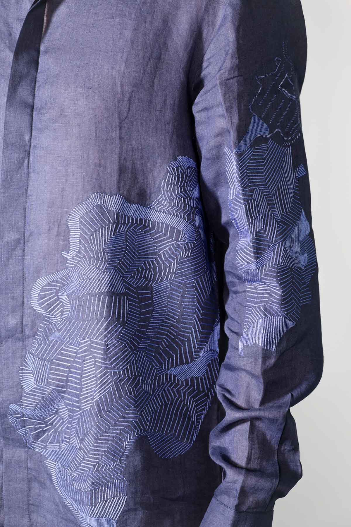 Blue Embroidered Relaxed Shirt