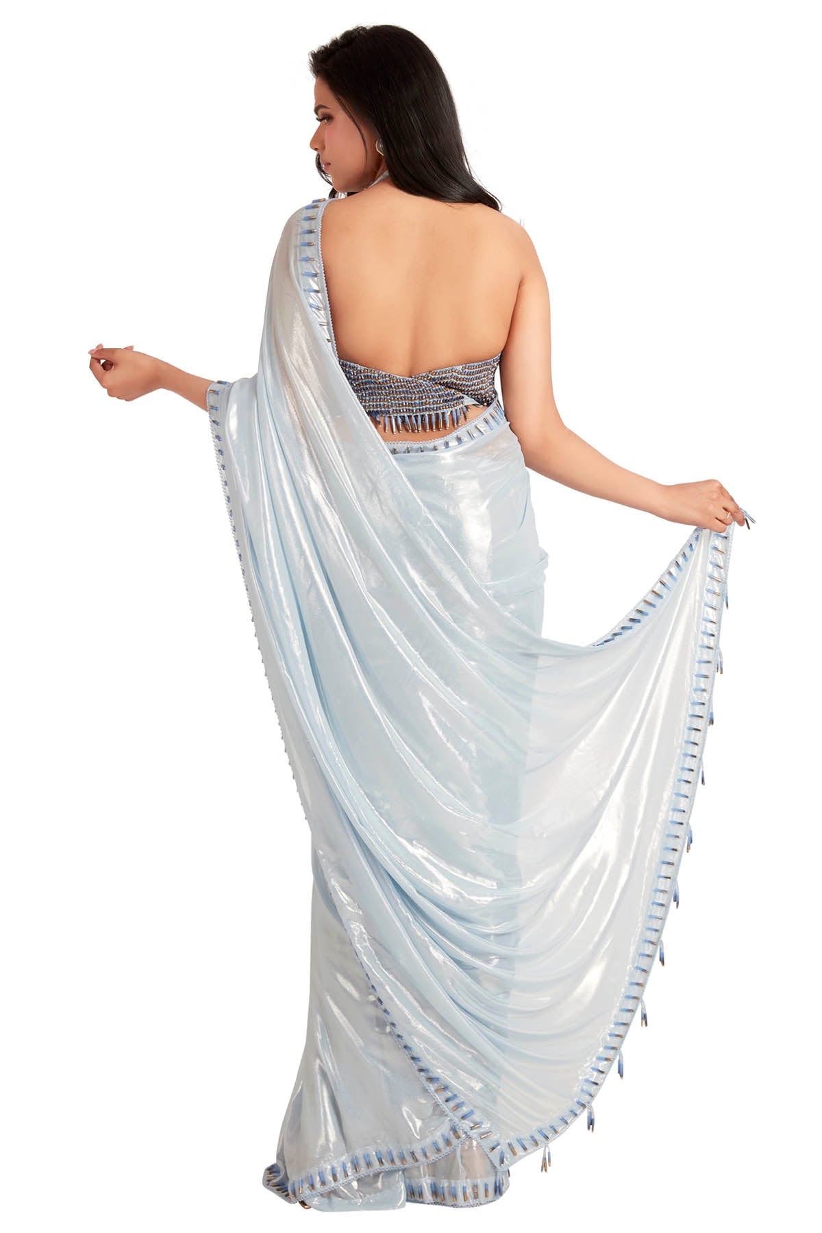 Blue Embroidered Saree & Blouse