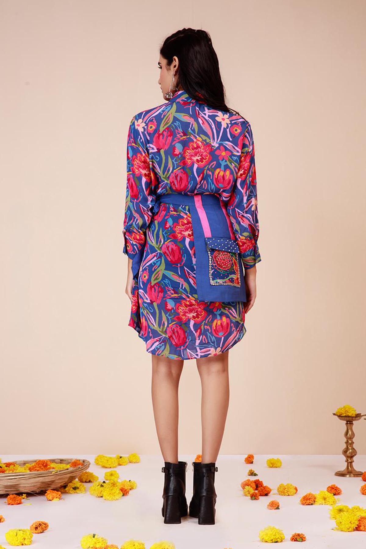 Blue Embroidered Shirt Dress