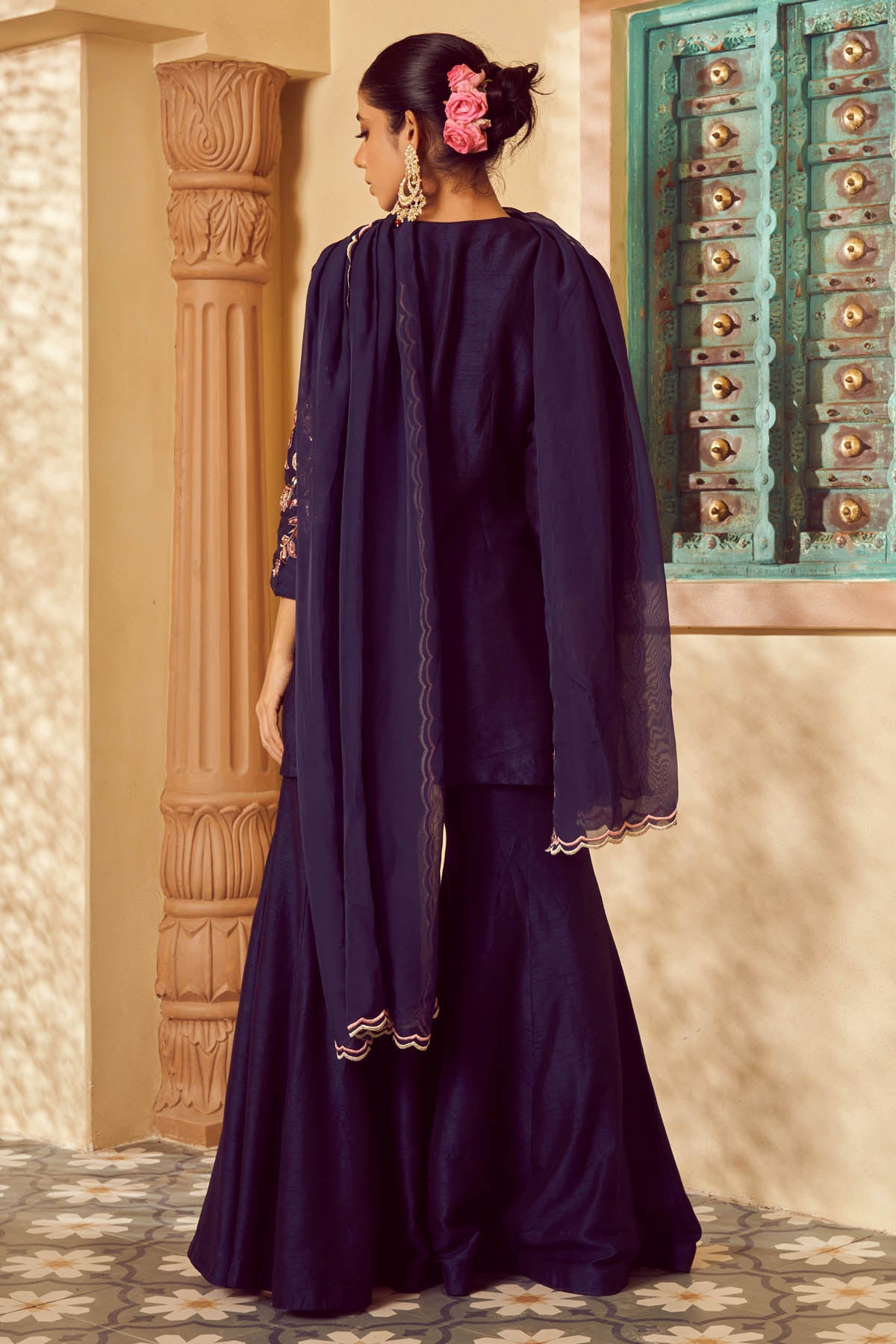 Blue Embroidered Short Kurta Set