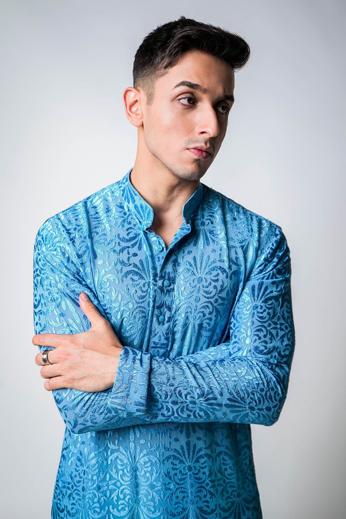 Blue Embroidered Silk Kurta Set