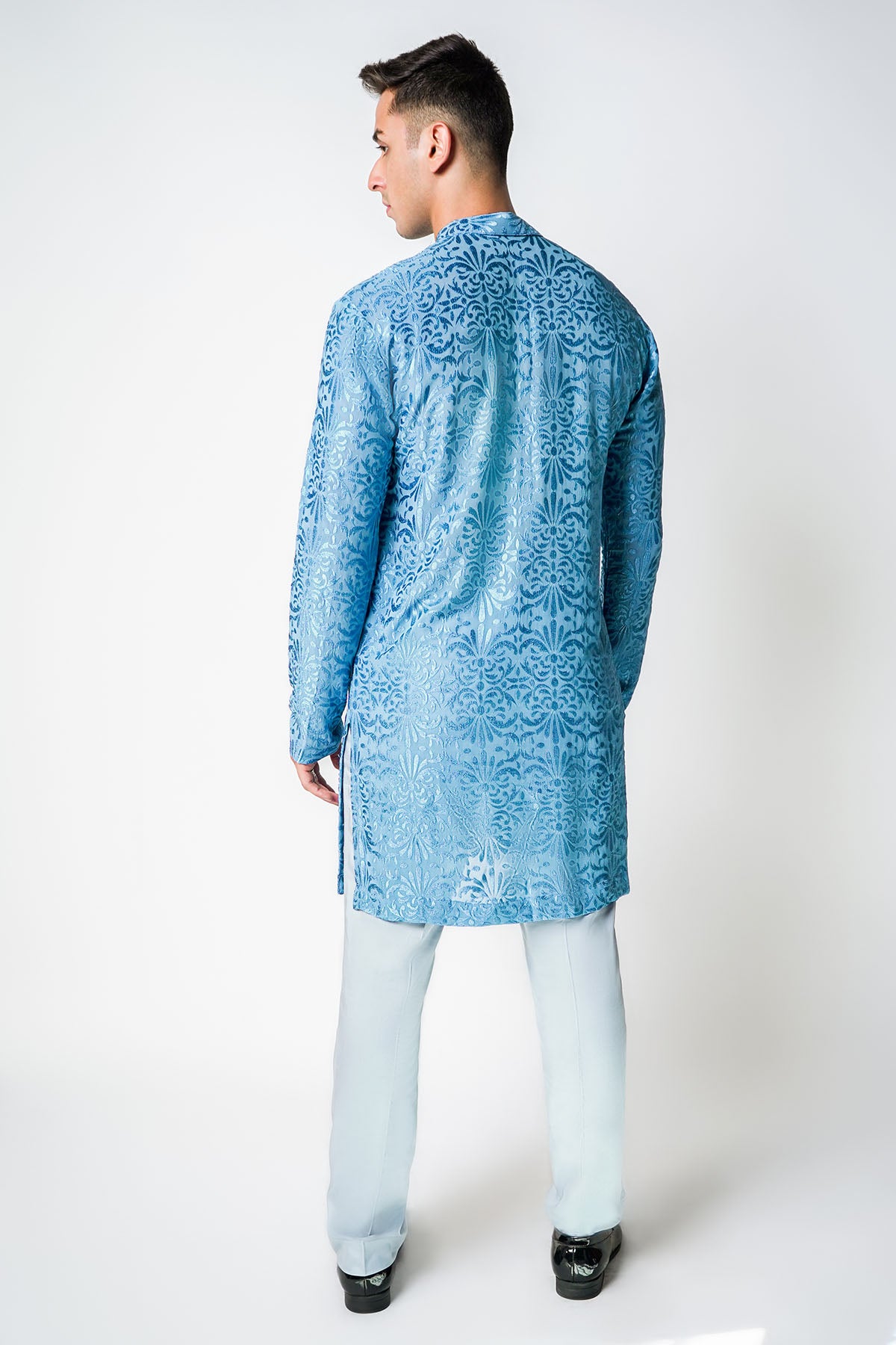 Blue Embroidered Silk Kurta Set