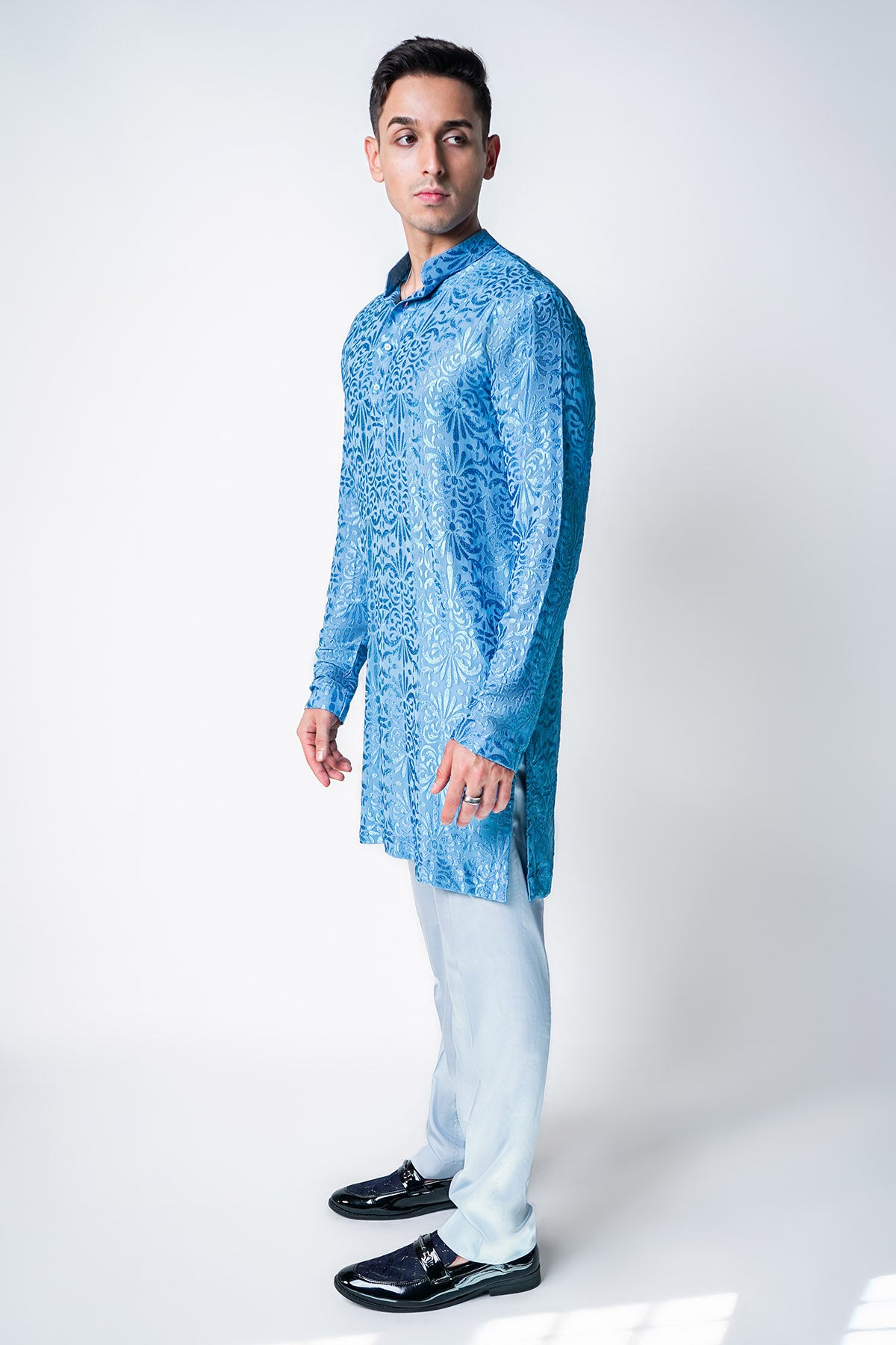 Blue Embroidered Silk Kurta Set