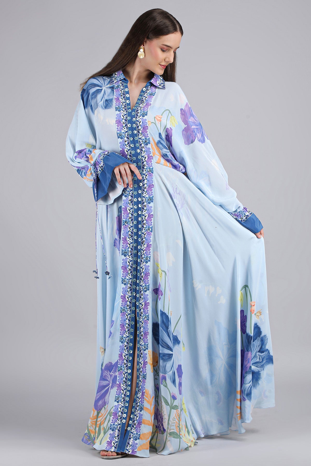 Blue Embroidered & Tassel Dress