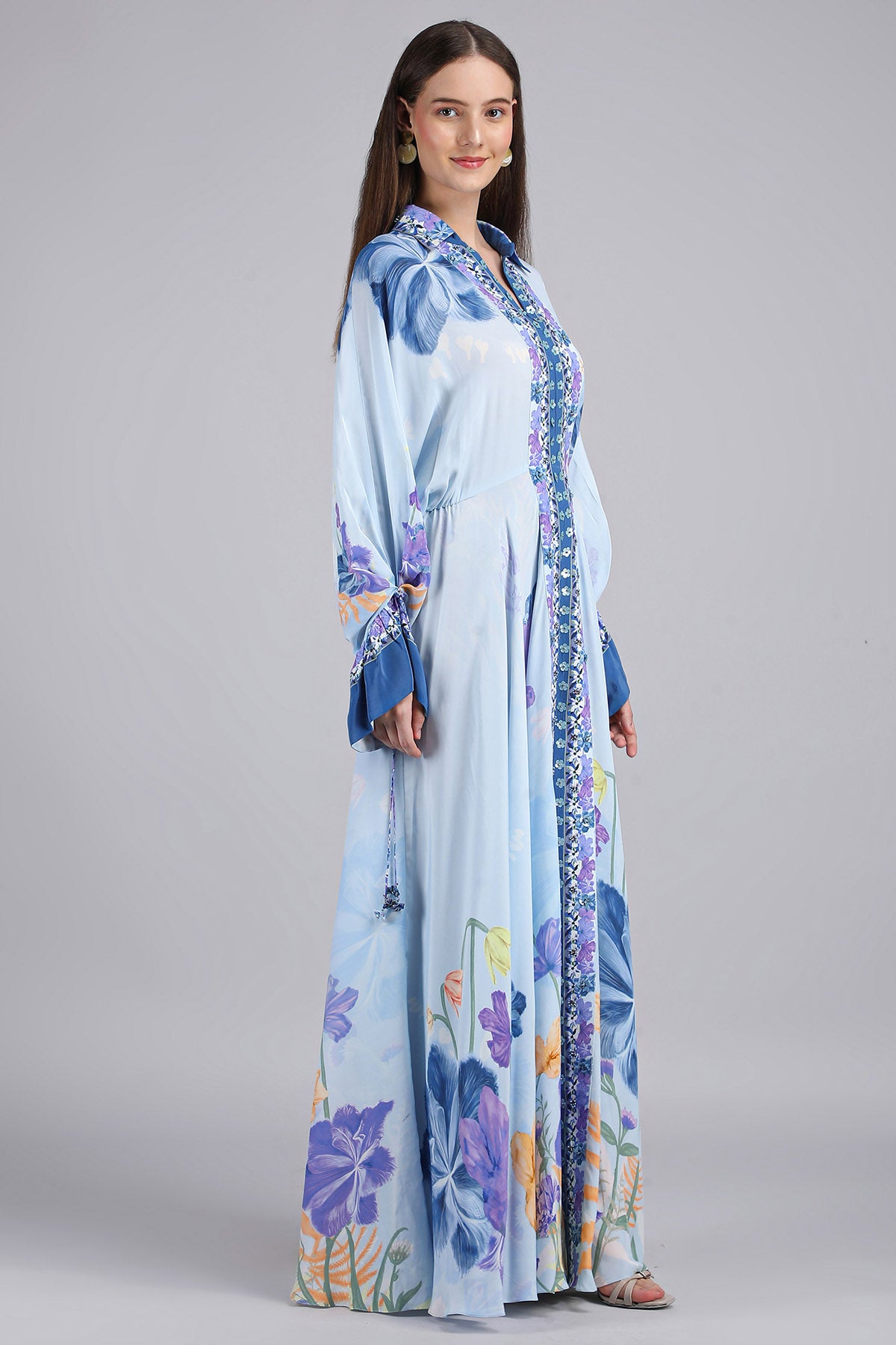 Blue Embroidered & Tassel Dress