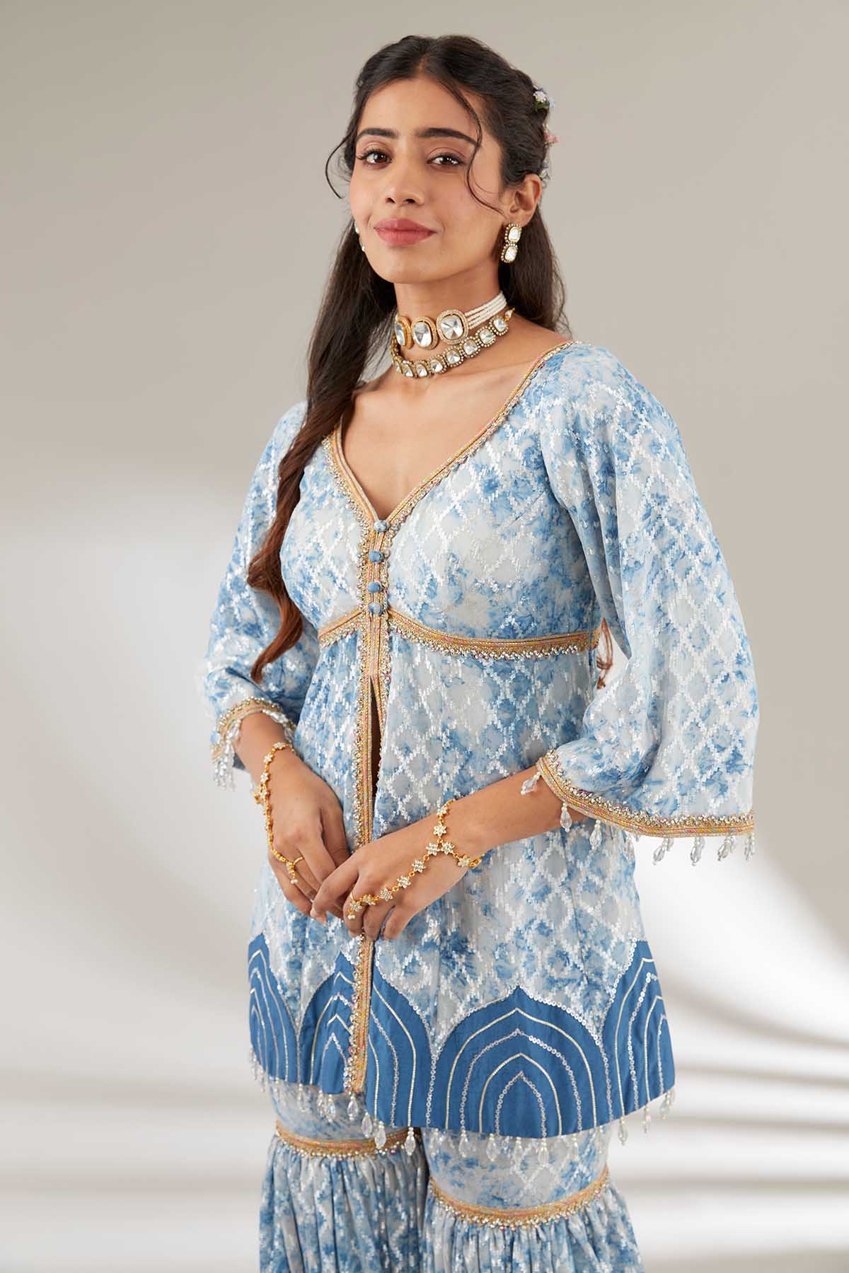 Blue Embroidered Top & Garara