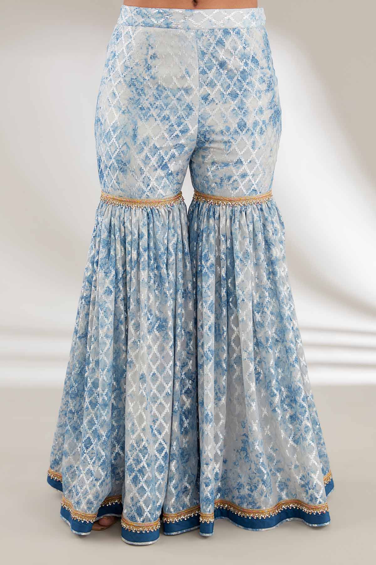 Blue Embroidered Top & Garara