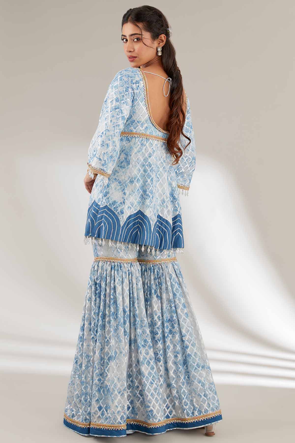 Blue Embroidered Top & Garara