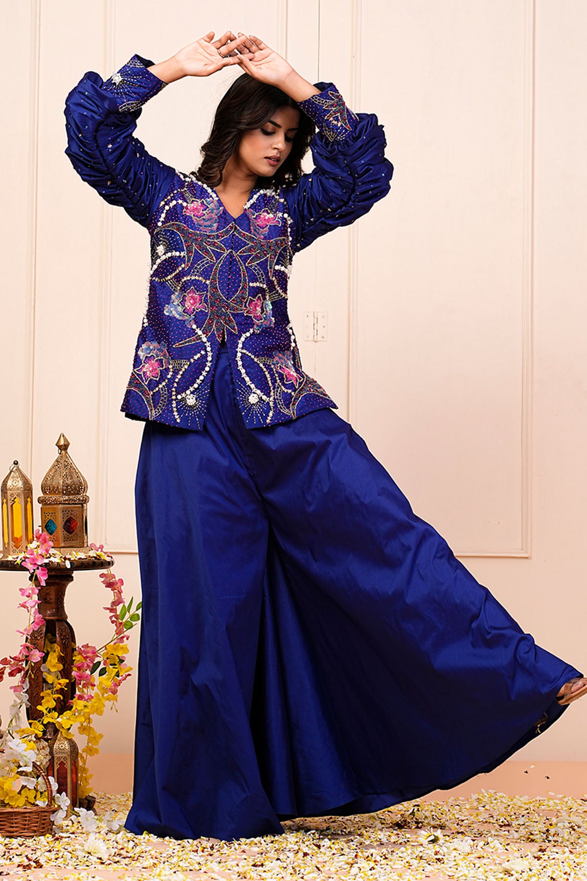 Blue Embroidered Top & Palazzo