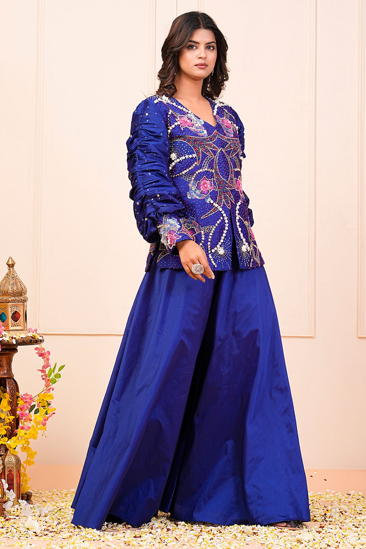 Blue Embroidered Top & Palazzo