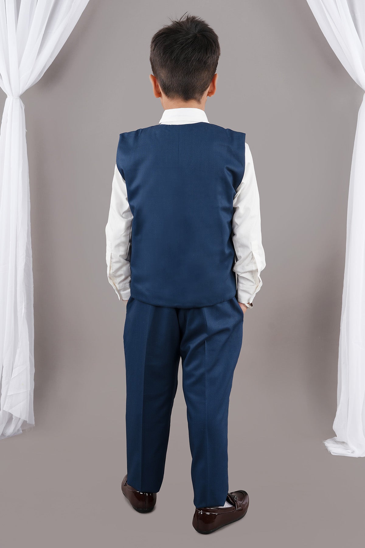 Blue Embroidered Waist Coat Set