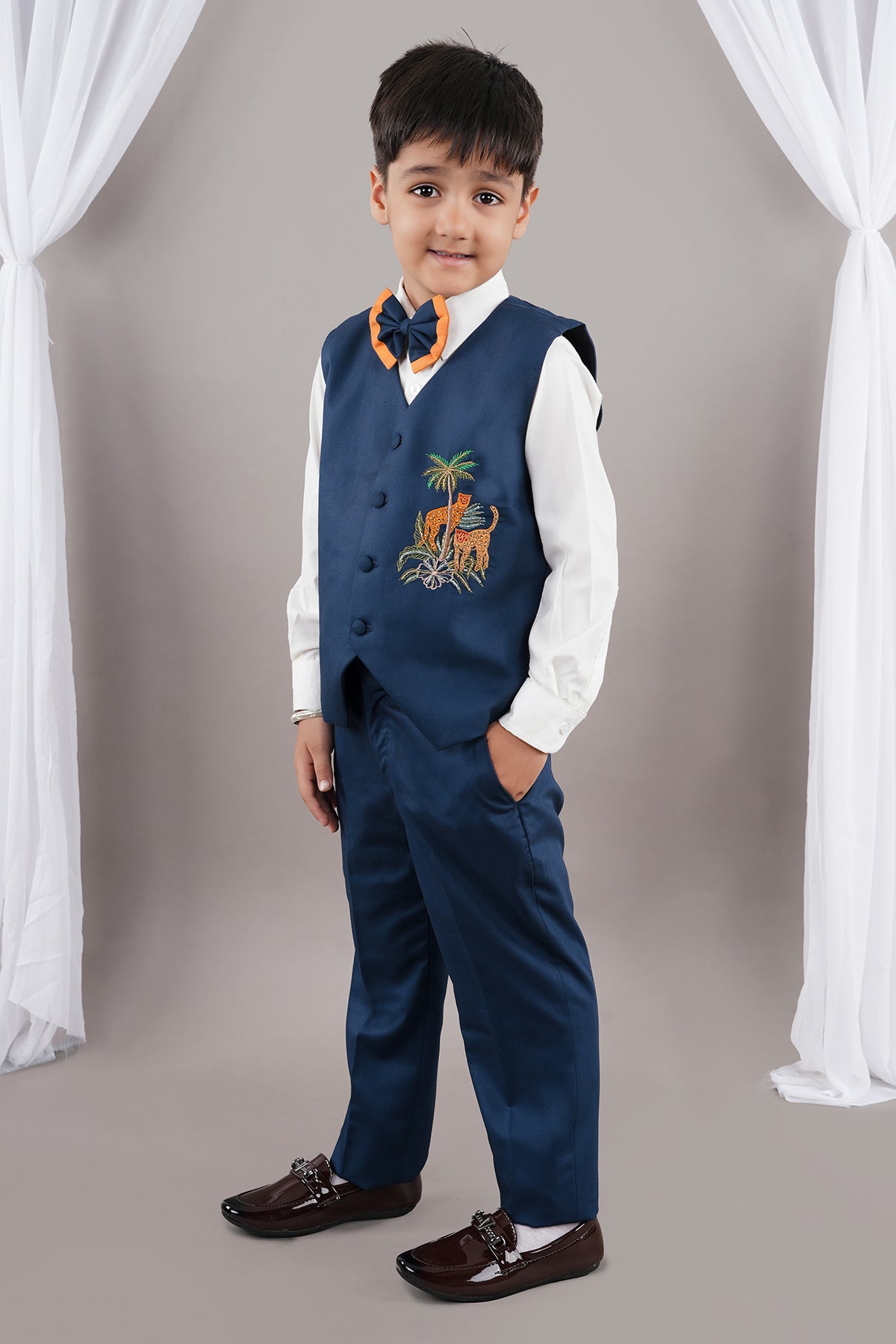Blue Embroidered Waist Coat Set
