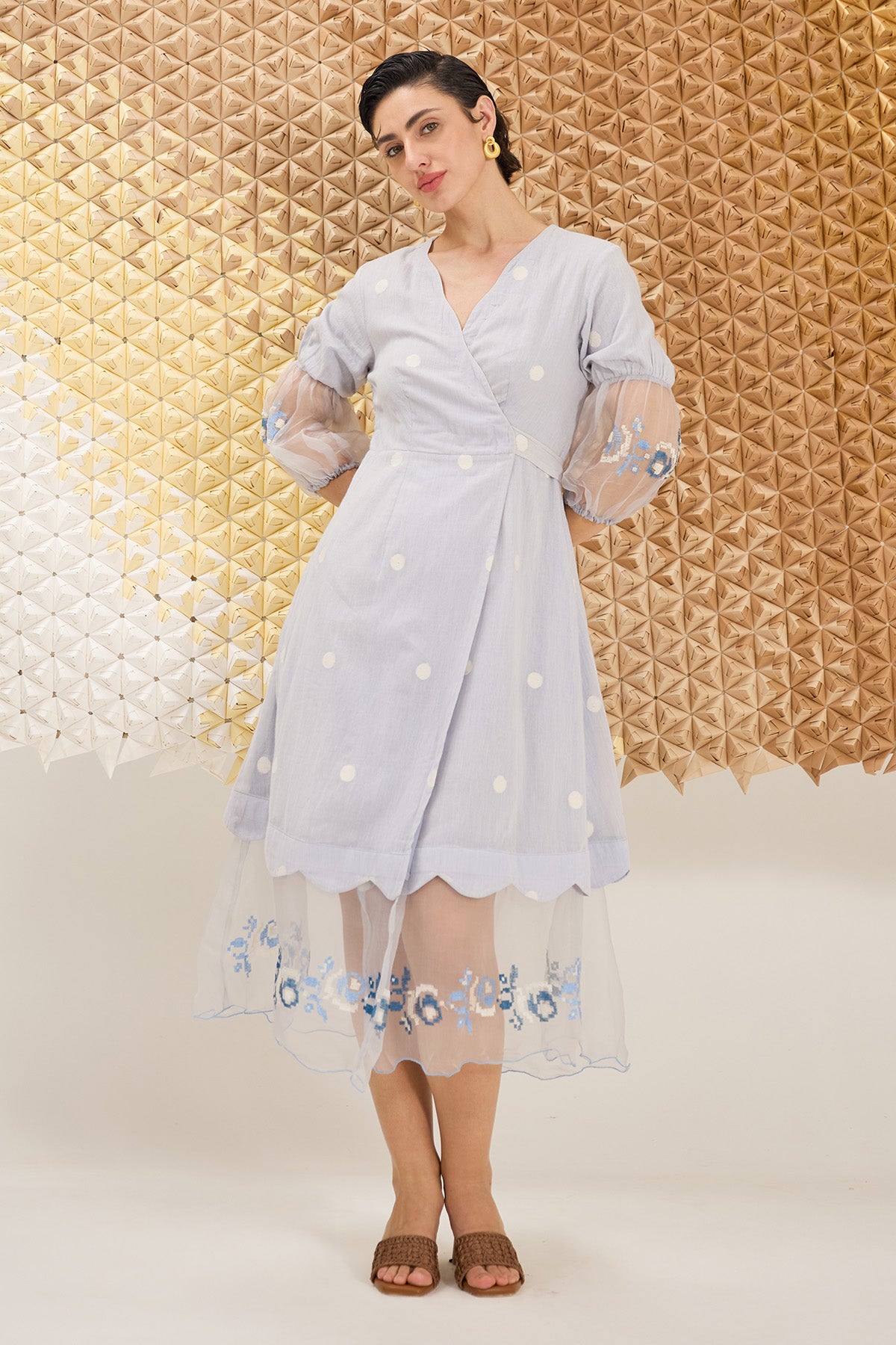 Blue Embroidered Wrap Dress