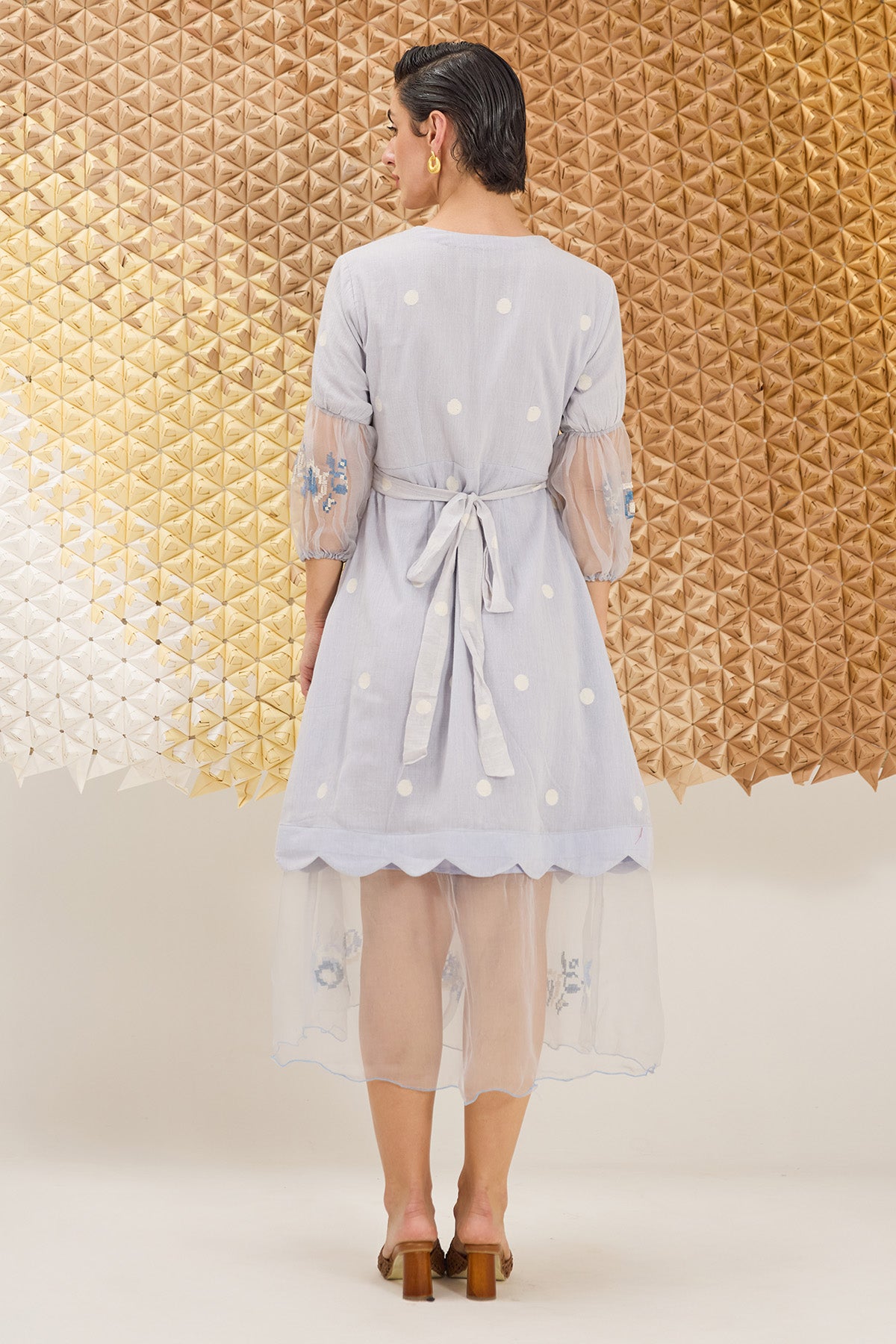 Blue Embroidered Wrap Dress