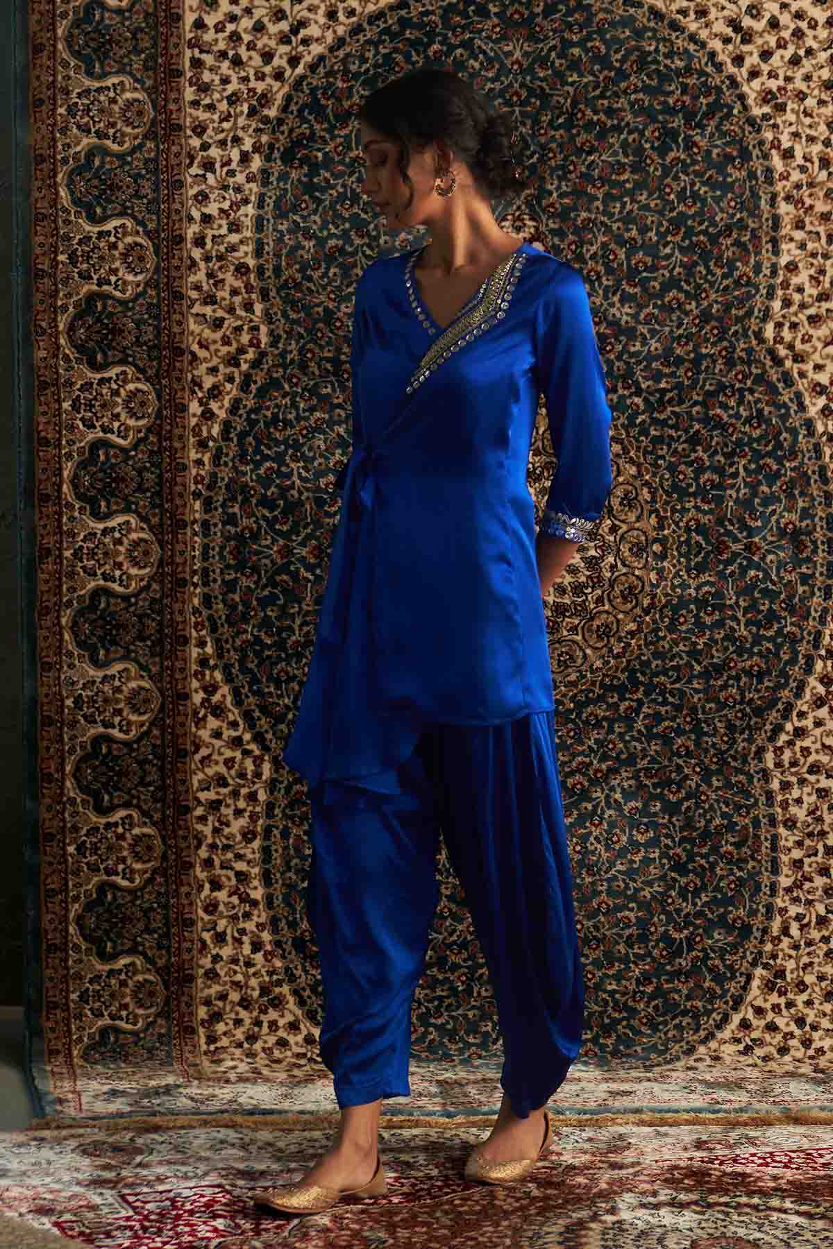 Blue Embroidered Wrap Kurta Set