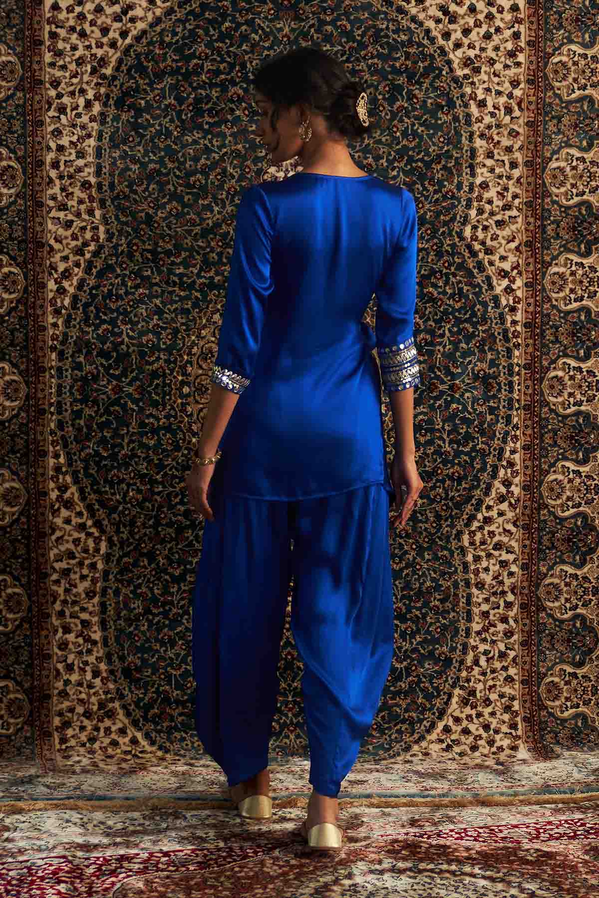 Blue Embroidered Wrap Kurta Set