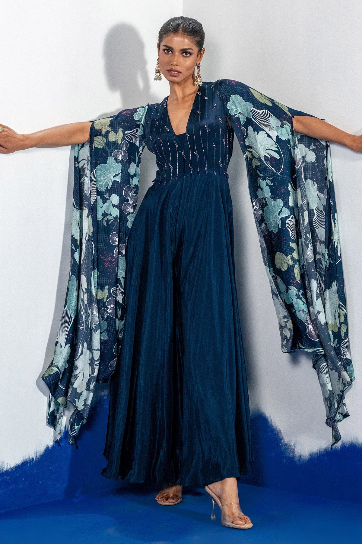 Buy Blue Embroidered Yoke Jumpsuit by Shristi Chetani for women online at ScrollnShops