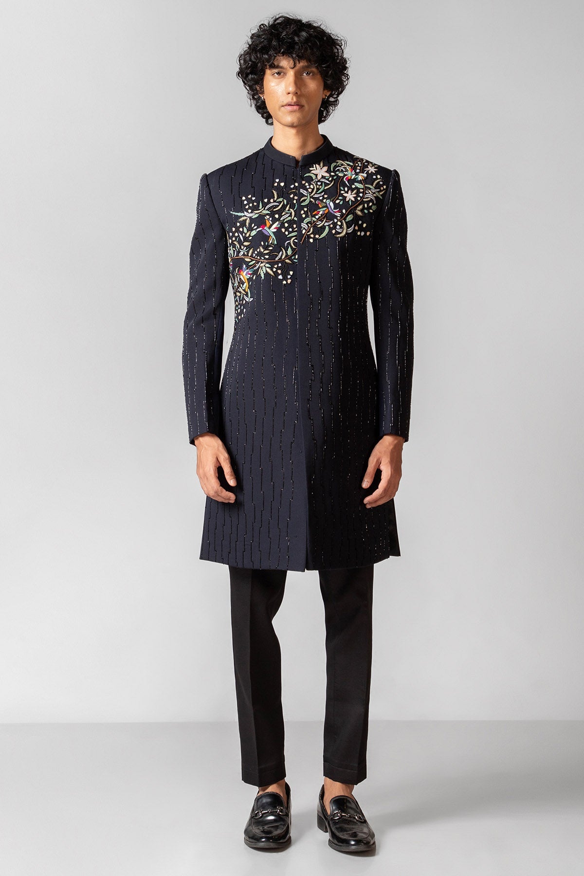 Buy Blue Embroidery Bird Achkan Set for men by Paarsh Atelier online available at scrollnshops