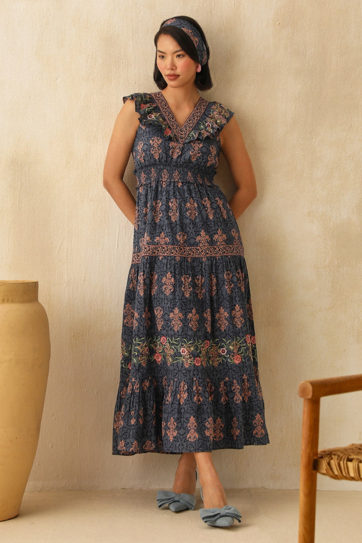 Buy Blue Ethnic Printed Maxi Dress by Sewtable Clothing for Women online at ScrollnShops
