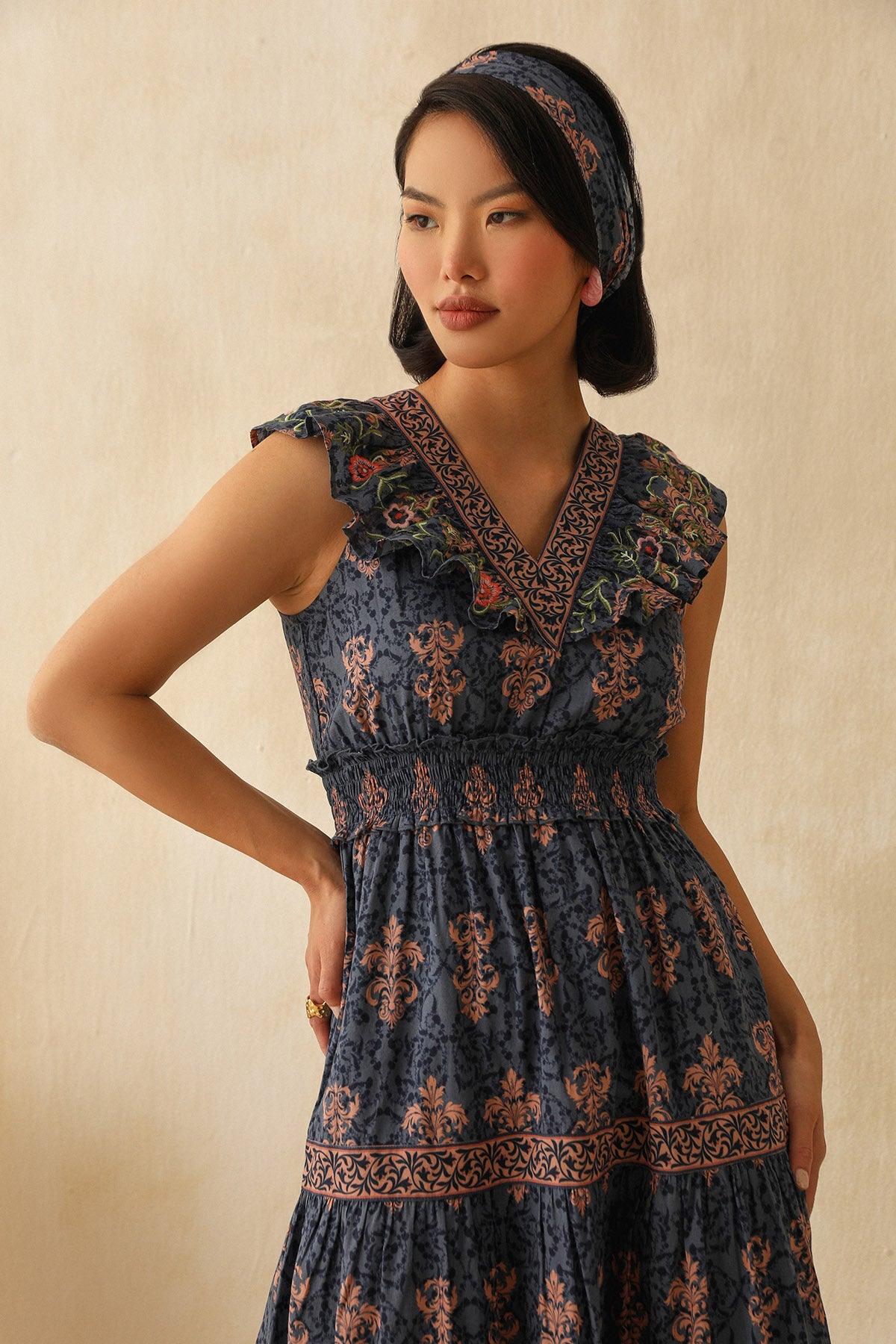 Blue Ethnic Printed Maxi Dress