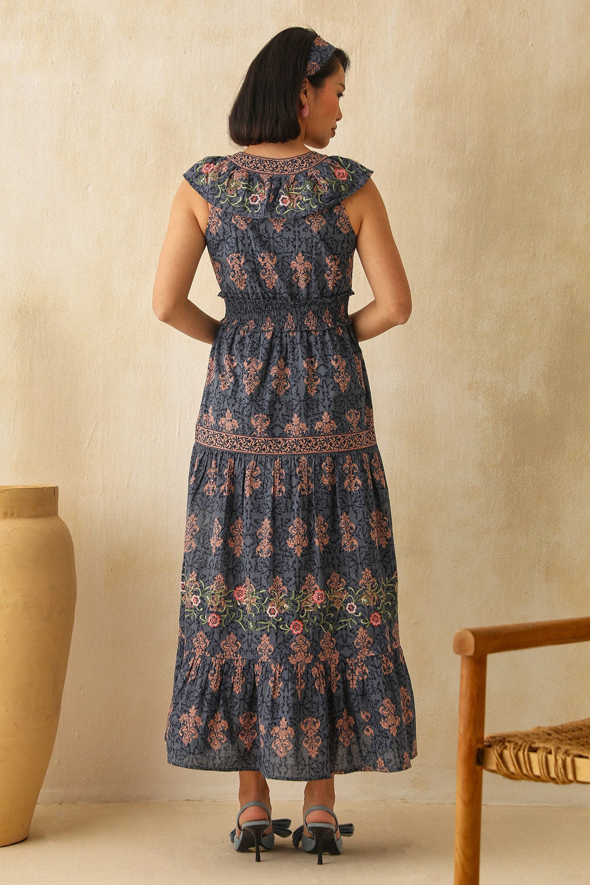 Blue Ethnic Printed Maxi Dress