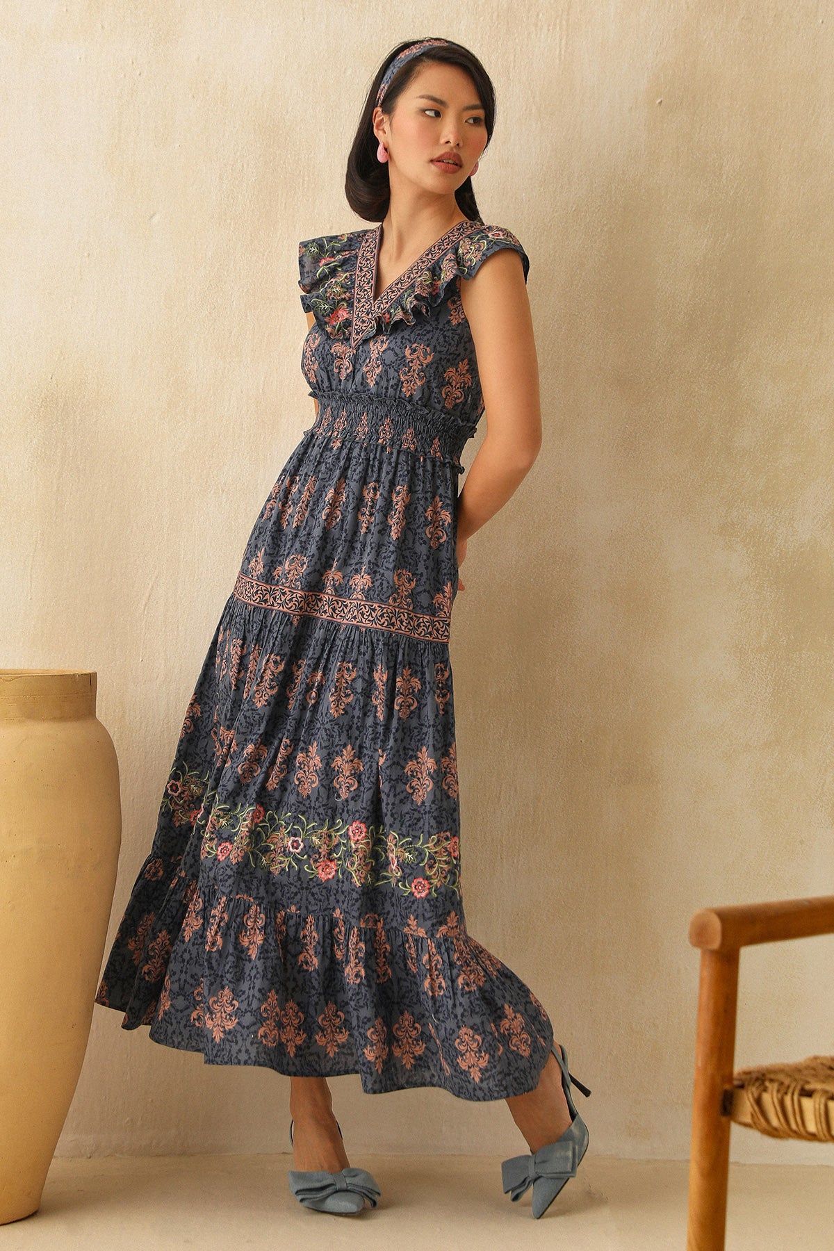 Blue Ethnic Printed Maxi Dress