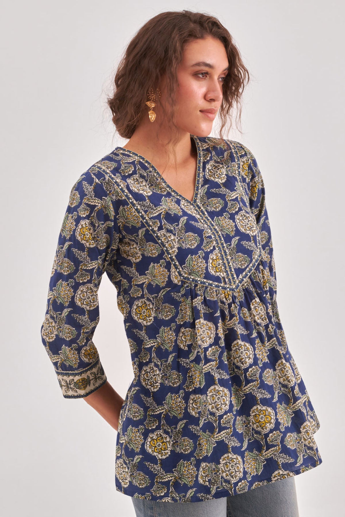 Buy Blue Floral Adda Detailed Top for Women by Qomn Designer online available at scrollnshops