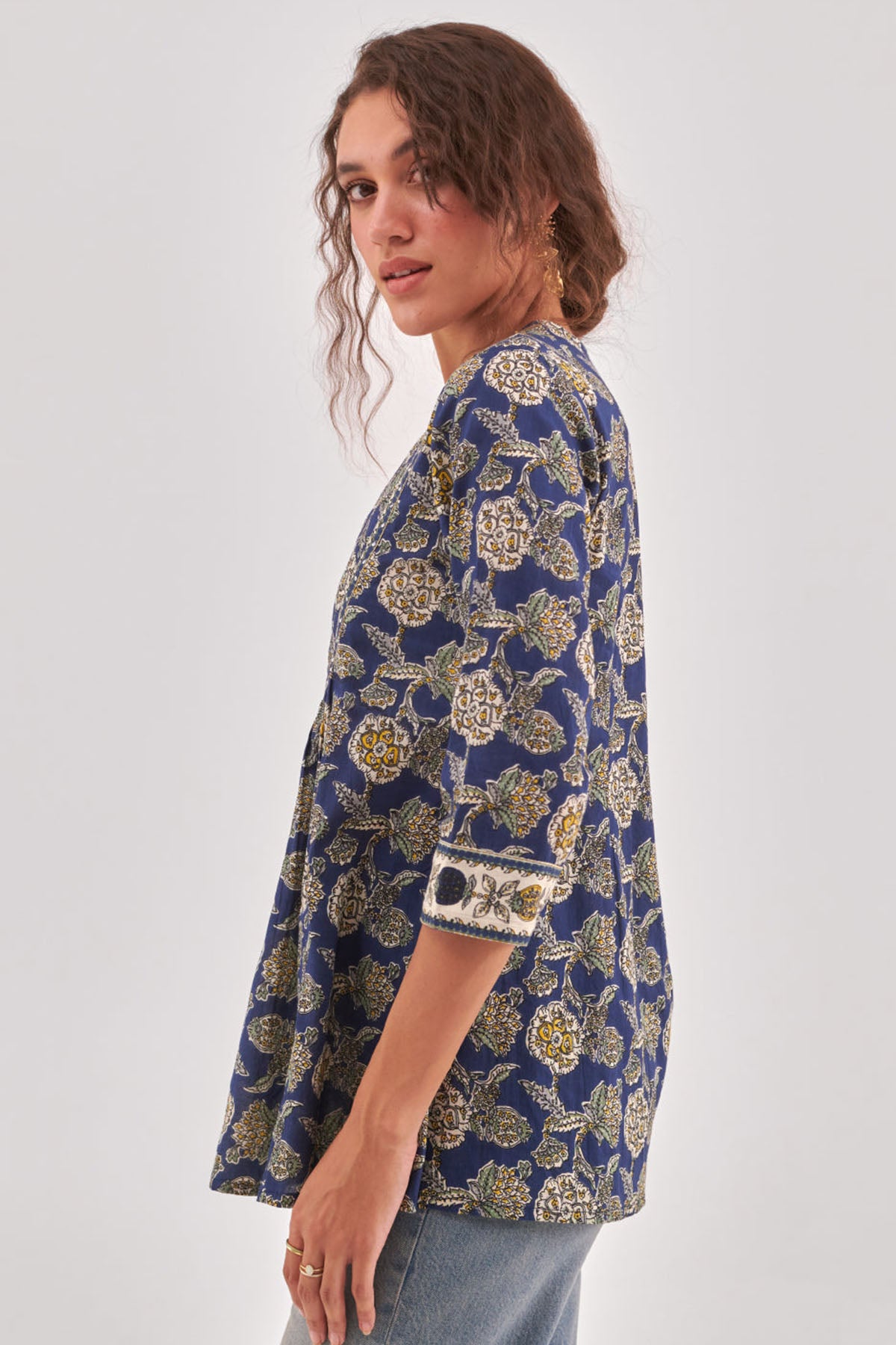 Blue Floral Adda Detailed Top