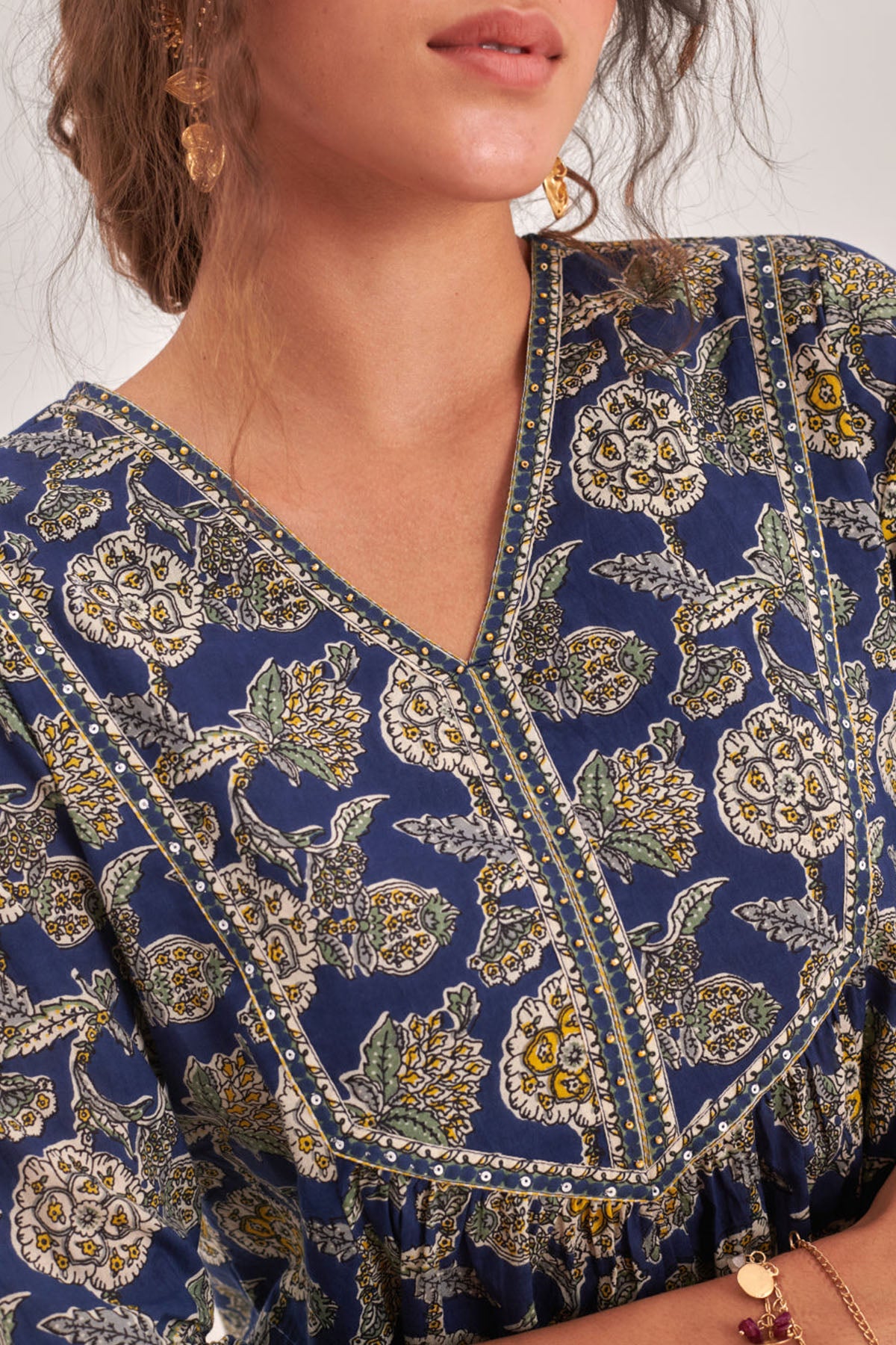 Blue Floral Adda Detailed Top