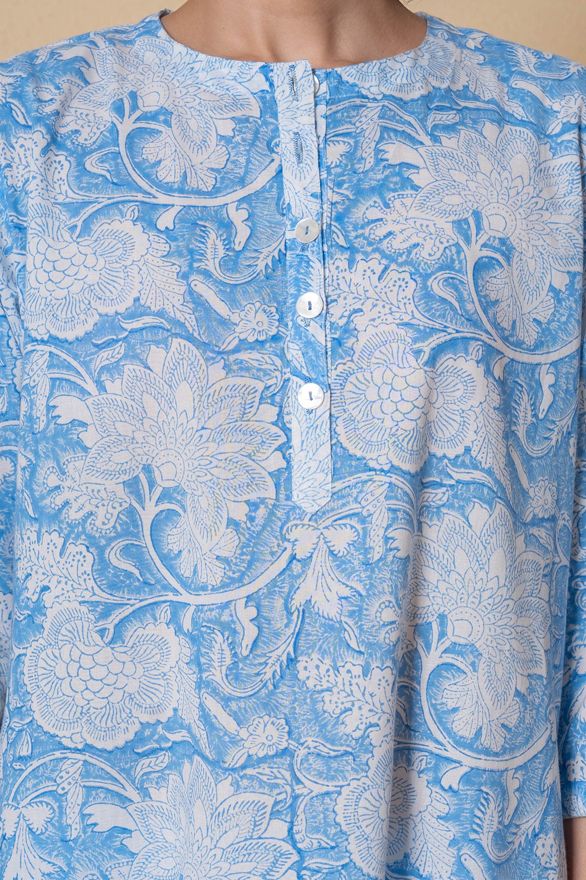 Blue Floral Cotton Kurta set