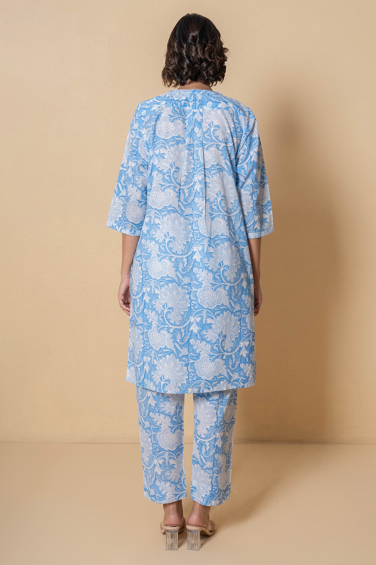 Blue Floral Cotton Kurta set