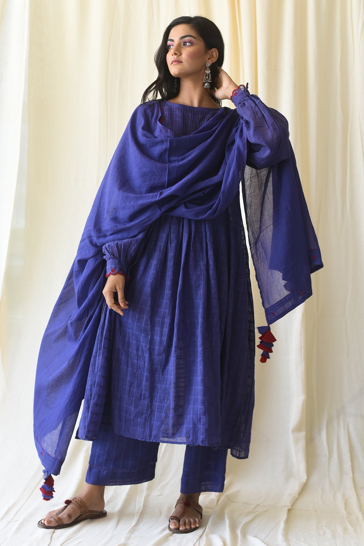 Buy Blue Floral Cutwork Kurta Set by Taro India for Women online at ScrollnShops