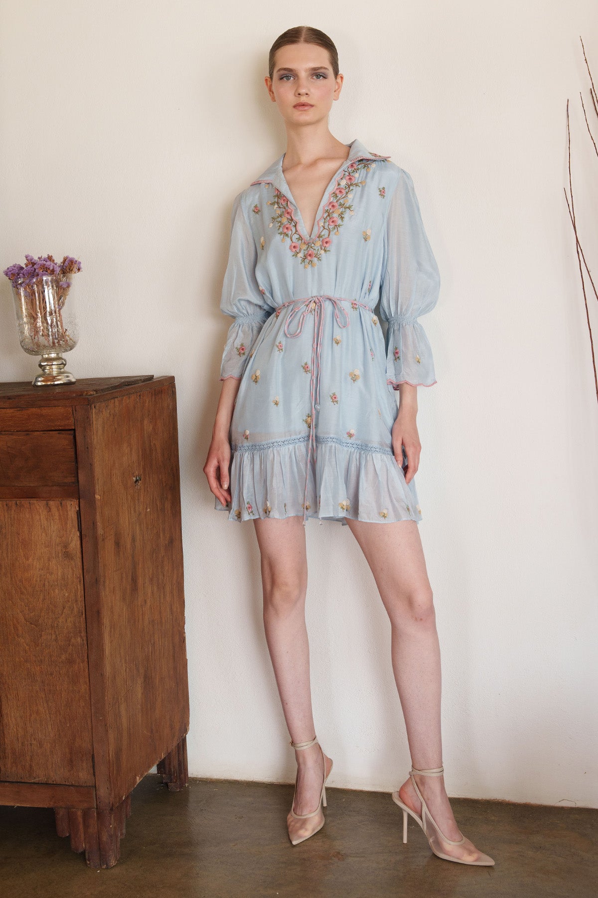 Blue Floral Embroidered Dress