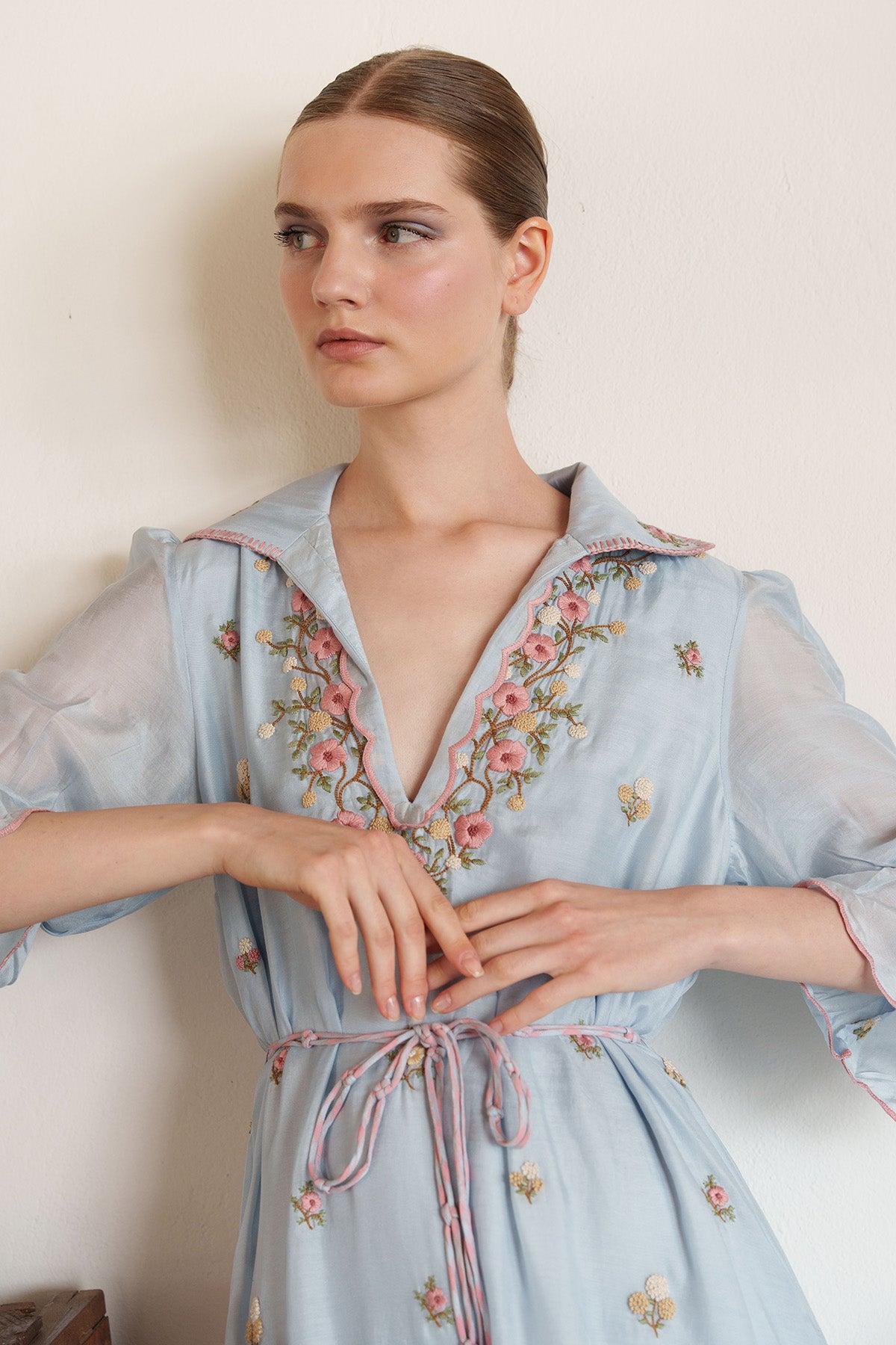 Blue Floral Embroidered Dress